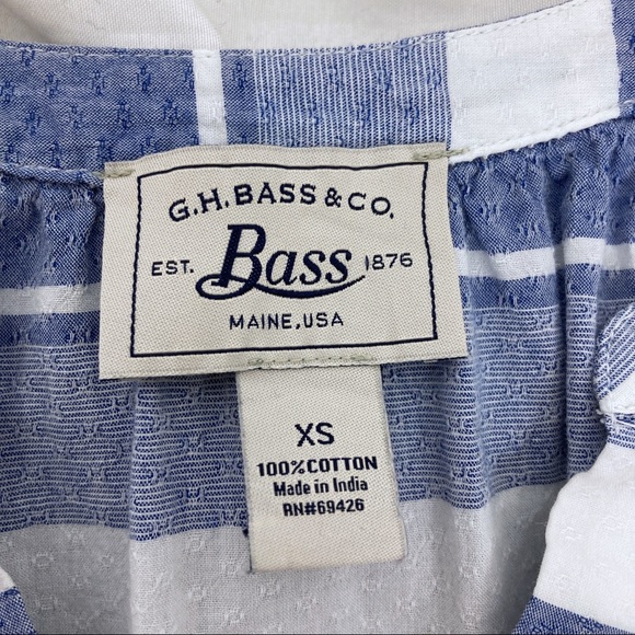 GH BASS striped short sleeve blouse too shirt tee blue white classic preppy - Picture 7 of 7